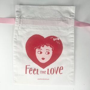 Sephora Feel the Love Drawstring Cloth MakeUp Delicates Travel Bag White Red New